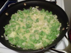 The onion-celery-buttery goodness. You don't want to brown them, just make them soft.