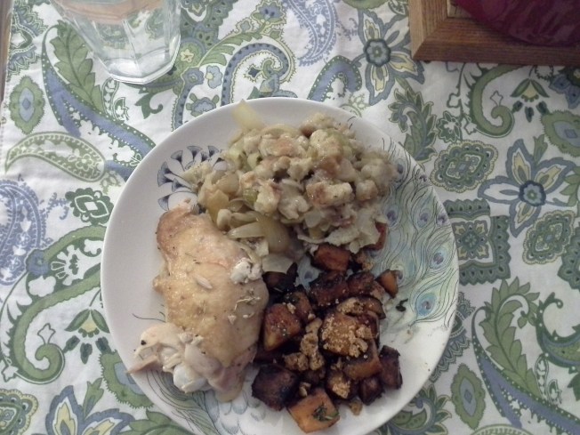 Stuffing with roasted chicken and squash